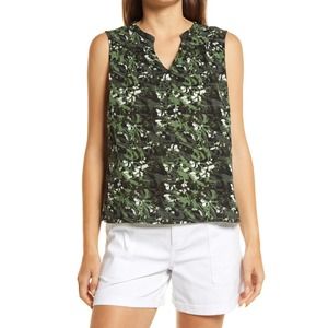Caslon Green Black Floral Camo Gathered A-Line Tank NWT Size Small